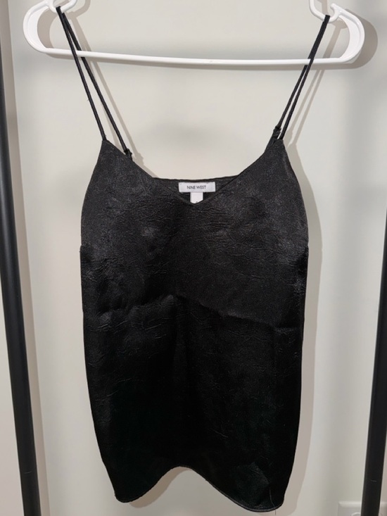 Nine West Black Satin Cami Top Size Small | Y2K Minimalist Adjustable Strap Tank - Picture 2 of 5